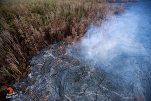 This photo taken on Jan. 14 shows activity that continues near the old geothermal pad a few miles upslope of Pahoa of Wednesday. Photo: Extreme Exposure/Paradise Helicopters.