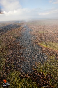 This photo taken on Jan. 23 shows lava continuing to advance toward Highway 130. Photo credit: Extreme Exposure Media/Paradise Helicopters.