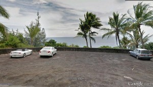 The lookout and parking lot on the cliff above Kehena Beach is shown in this Google Earth image.