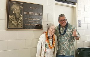 Hale with Mayor Billy Kenoi at the dedication of the new Pahoa gym in March 2012. Photo courtesy of Big Island Video News.