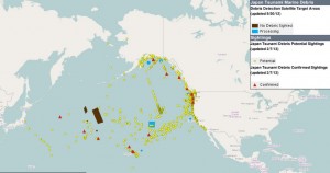 Debris sightings in the Pacific basin as of Feb. 7 (click to enlarge) . Map provided to NOAA by the Coastal Response Research Center at the University of New Hampshire.