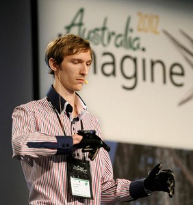 A member of the 2012 worldwide Imagine Cup champion team from the Ukraine demonstrates the winning application during the finals held last year in Australia. Microsoft photo.