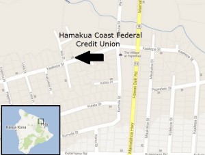The location of the Hamakua Coast Federal Credit Union on Kaakepa Street is shown in this modified Google Street View image (click to enlarge).