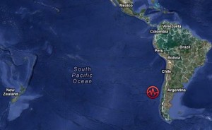 The location of last night's earthquake 350 miles off the coast of Chile. USGS/Google Maps image.