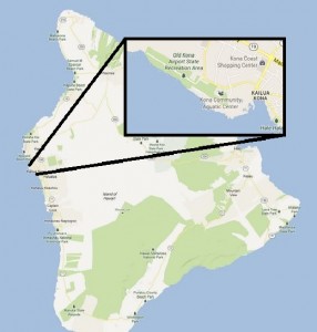 This modified Google Maps image shows the location of the Kona park closed by high waves (Click to enlarge).
