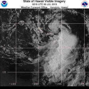 The remnants of Tropical Storm Flossie can be seen threatening Maui in this National Weather Service satellite photograph taken at 4:15 p.m.