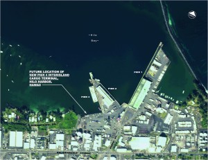 This aerial image shows where the new Pier 4 will be in relation to existing Hilo Harbor facilities (click to enlarge). Courtesy image.