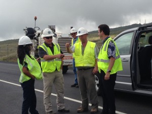 Senator Brian Schatz, far-right, meets with Department of Transportation project managers. Photo by Nate Gaddis.