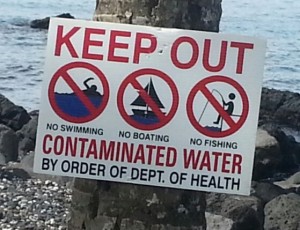 Signs similar to the above were placed at the shoreline near the Papaikou Wastewater Treatment Plant. File photo.