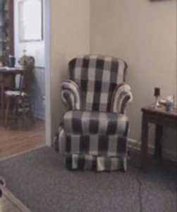 The FBI hopes that this chair and inside of a residence may provide clues to the suspect's identity.