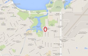 The circle shows the approximate location of last week's robbery (click to enlarge). Modified Google Maps image.