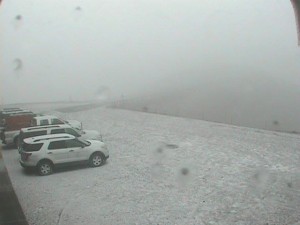 This image taken from a webcam on the Keck I telescope atop Mauna Kea showed a dusting of snow.