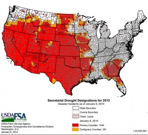 Drought conditions are impacting the majority of the US mainland. USDA graphic.
