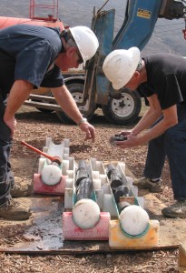 Researchers examine cores taken from the research well.