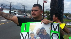 Chauncey Prudencio, fiance of Stover patient Kristen "Stenn" Tavares, organized today's protest. Photo by Dave Smith.