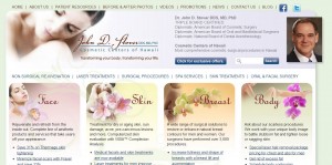 A screenshot of the website for Dr. John Stover's Cosmetic Centers of Hawaii.