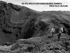 Apollo 15 team members train on a Big Island lava flow dubbed "Apollo Valley" in December 1970. NASA photo.