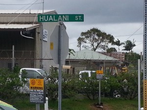 The spill occurred in the turn lane onto Hualani Street, which leads to air cargo facilities on the west end of Hilo's airport. Photo by Dave Smith.