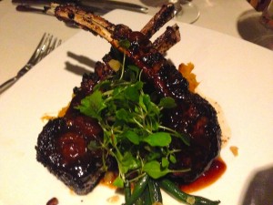 The Hilo Coffee-rubbed rack of lamb ($39) was perfectly cooked on both trips here. Photo by Nate Gaddis.