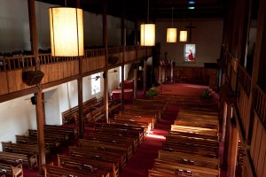 The interior of the church is rich in koa and ohia wood. Courtesy Mokuaikaua Church.