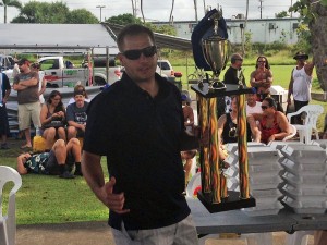 Matt King of Oahu claims the Hawaii State Bar-b-Que Championships top trophy. Photo by Nate Gaddis.
