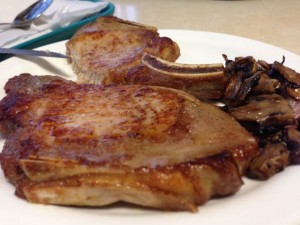 Old school, cafeteria-style pork chops at KMC. Photo by Nate Gaddis.