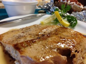 KMC's cajun-style salmon was perfectly cooked on both outings. Photo by Nate Gaddis.