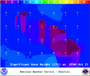 Expected surf heights for Tuesday, October 21, 2014 / Image: NOAA / NWS