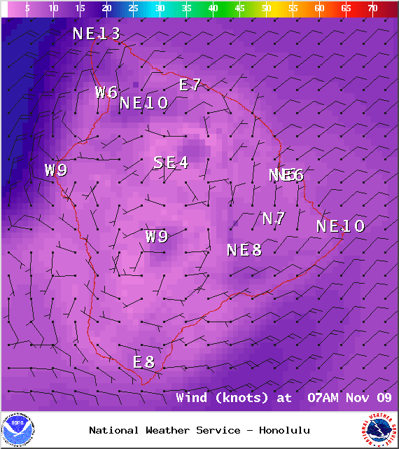 Expected wind conditions at 7am - Image: NOAA / NWS