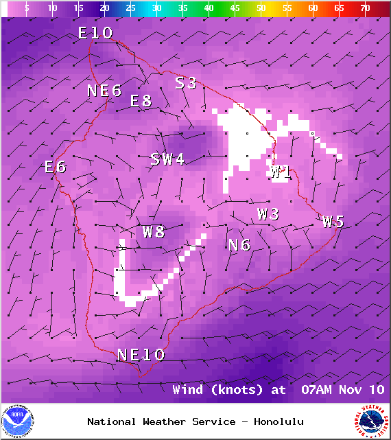 Wind conditions at 7am - Image: NOAA / NWS