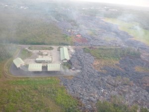 This picture shows an overview of lava filling up the driveway area of the Pahoa Transfer Station on Nov. 13. File photo.