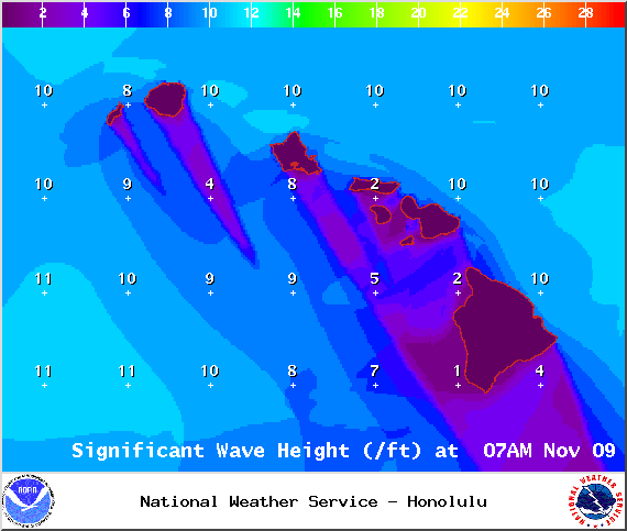 Expected swell height at 7am - Image: NOAA / NWS