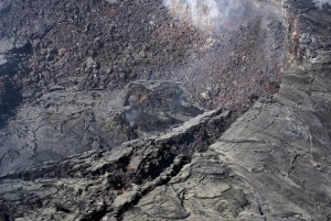 In this photo taken on Dec. 30, you can see a close view of incandescence in spatter cone within a pit at the northeast edge of Puʻu ʻŌʻō’s crater. HVO photo.