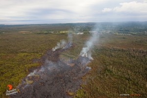 Overflight view of the June 27 lava flow on Dec. 22. Photo credit: Extreme Exposure/ Paradise Helicopters.