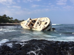 Removal and salvage of the sailing vessel Hawai'i Aloha that grounded Jan. 3 was conducted last week. DLNR photo.