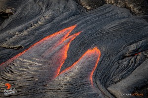 In this photo taken on Jan. 16 a narrowing river of lava streams from the side of a tube near the perched channel. Photo: Extreme Exposure Media/Paradise Helicopters.