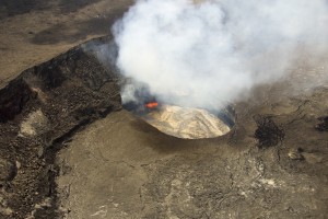 The summit lava lake in the Halemaʻumaʻu Crater seen in this photo,  taken on Feb. 10, continues with relatively steady activity. Tuesday, spattering was active along the south margin of the lava lake. USGS HVO photo.