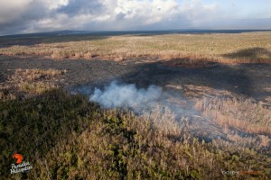 In this photo, taken on Feb. 13, moderate activity continued in the vicinity of the old geothermal pad, as lava continued to slowly expand the flow field. Photo credit: Extreme Exposure Media/Paradise Helicopters. 