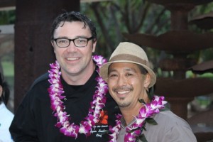 Chef Lyndon Honda with Chef Ryan Luckey of Leilani's on the Beach at Project Kōkua for Hawaiʻi Island in September 2014.  Photo credit: Kaʻuhane Inc.