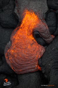 April 16 2015. A toe of lava breaks out, forming ropey braids. Photo credit: Extreme Exposure Media/Paradise Helicopters.