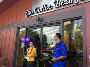 A company officials speaks at the grand opening of the Kea'au location of The Coffee Bean & Tea Leaf. Photo credit: Jamilia Epping. 