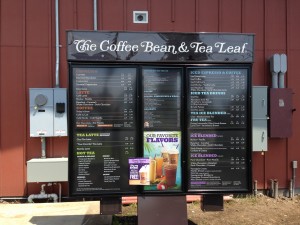 A photo of the drive-thru menu at Kea'au Shopping Center's newest addition, The Coffee Bean & Tea Leaf. Photo: Jamilia Epping.