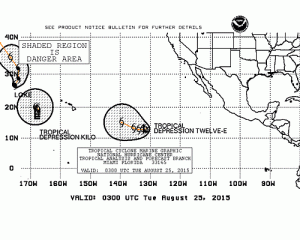 Image: NHC / Tropical Storm 12-E and Kilo at 8 p.m. 