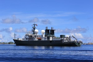 Research vessel Falkor sailed from Majuro, Marshall Islands to Honolulu over a three week periods across the Central Pacific equator. Photo credit: SOI/Carlie Wiener.