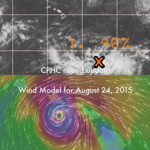 Top: CPHC 8 a.m. update image / Bottom: Wind Model via Windyty.com - August 24, 2015