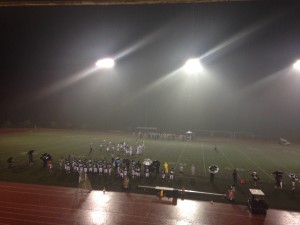 Heavy rain fell for most of the night Friday as Konawaena and Kamehameha-Hawai'i met at Paiea Stadium. This shot was taken during the junior varsity contest. Photo by Josh Pacheco.