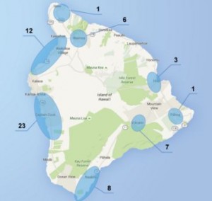 A map released Monday by the Hawai'i Department of Health shows were individuals who contracted dengue fever visited, as of Nov. 6. DOH image.