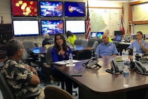 Representative Tulsi Gabbard meets with Hawai'i County officials to discuss the dengue outbreak on the Big Island on Jan. 22. File photo courtesy of the Office of Representative Tulsi Gabbard.