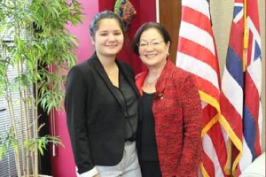 Senator Hirono with her State of the Union guest, Hawaii native Sierra Schmitz. Photo courtesy of the Office of Mazie Hirono.