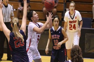 UH-Hilo guard Vanessa Mancera goes to the basket against Dixie State on Thursday. UH-Hilo photo.